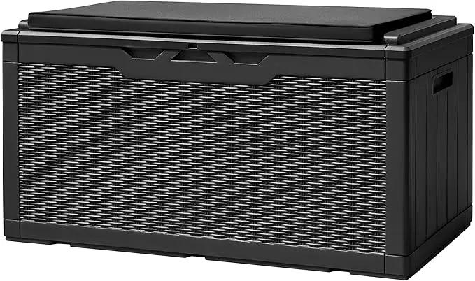 Devoko 100 Gallon Deck Box, Waterproof Outdoor Storage Box with Cushion (Black) by GreenHaven Gardens
