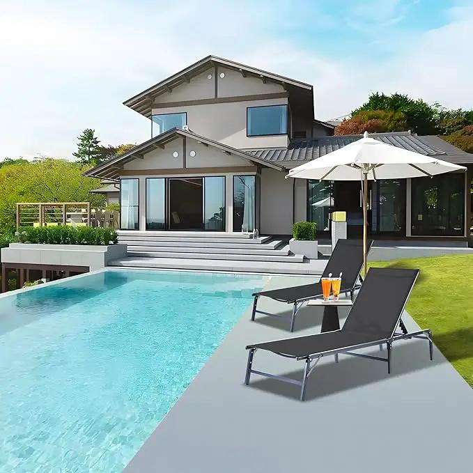 Outdoor Chaise Lounge Chair, Foldable & Assemble-Free, 6 Adjustable Positions, Durable Rust-Resistant Frame, Portable Outdoor Pool Lounge Chairs for Pool Patio Beach, Black