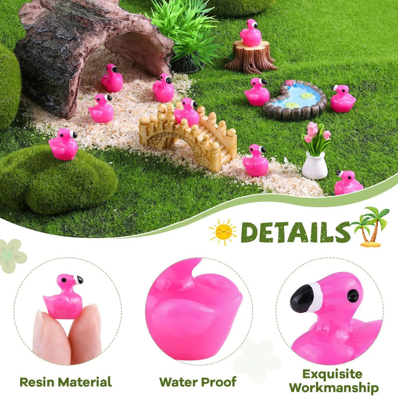 200PCS Mini Resin Animals Cute Rose Pink Tiny Flamingo Ducks, Miniature Figures to Hide, Small Animal Toys Accessories Bulk for Topper Garden Dollhouse Landscape Aquarium Ornaments DIY Crafts & Decor by GreenHaven Gardens