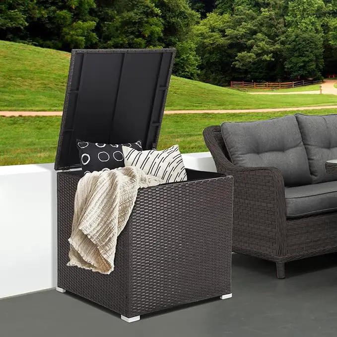 RELAX4LIFE Outdoor Storage Box 72-Gallon - Outside Wicker Storage Bin with Waterproof Zippered Liner, Gas Strut, Package Delivery Boxes for Outside, Accessories, Garden Tools Storage Deck Box by GreenHaven Gardens