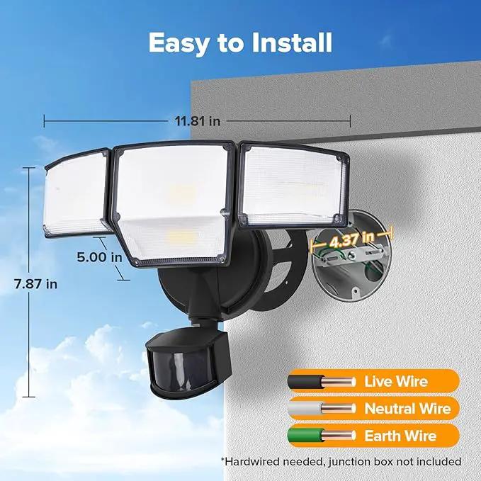 LUTEC 80W 9000LM LED Security Light Motion Sensor Outdoor Lights, 4 Head LED Flood Lights Outdoor 5000K Daylight, IP65 Waterproof, Motion Detected Lights for Outside, House, Garage, Yard (Black) by GreenHaven Gardens