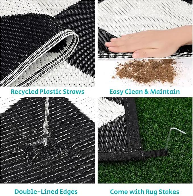 HEBE Outdoor Rug Waterproof 8x10, Reversible Plastic Straw Rug RV Camping Rug, Indoor Outdoor Patio Mat Clearance, Outside Carpet for Porch,Deck,Camper,Balcony,Backyard,Picnic by GreenHaven Gardens