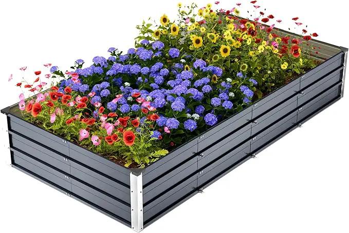 Galvanized Raised Garden Bed 7.5x4x1.3ft, 5 in 1 Durable Variable Planter Boxes Outdoor, Rust-Proof Metal Elevated Raised Beds for Gardening for Vegetables, Fruits, Flowers & Herbs by GreenHaven Gardens