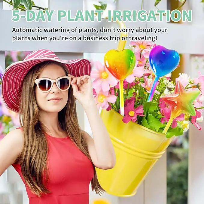 Glass Plant Watering Globes, Flower Watering Globes Self Watering Star Plant Watering Pot, Automatic Multicolored Glass Watering Spray for Everyday Use,3 Pack (A) by GreenHaven Gardens