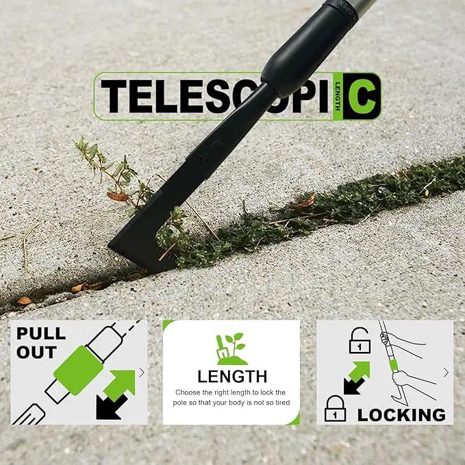 Adjustable Crack Weeder with 42.1IN Long Handle, L-Shaped Blade Serrated Edges for Digging Roots,Cutting Weeds,Removing Moss Between Driveway and Sidewalk Cracks by GreenHaven Gardens