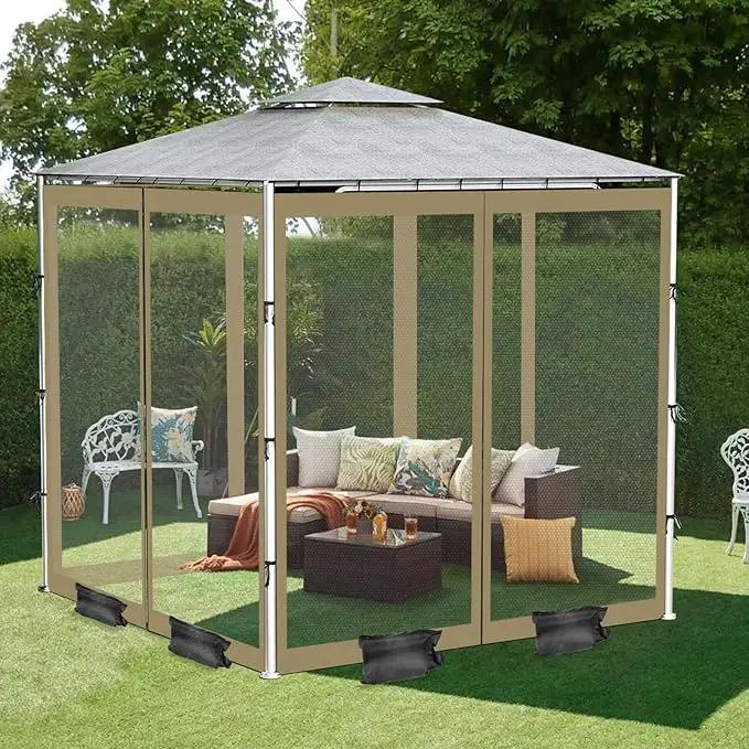 ShowyLive 10x10 Patio Umbrella Mosquito Netting with Zipper 4 Doors & 8 Weight Bag - Adjustable Polyester Mesh Bug Screen for Outdoor Umbrellas, Garden, Patio Tables (Green) by GreenHaven Gardens