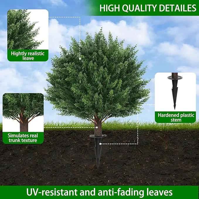 Artificial Set of 2 Cedar Topiary Ball Trees 16" for Outdoors with Ground Spike, UV Resistant Faux Cypress Plants, Evergreen Shrubs Bushes for Front Porch Garden Backyard Decor by GreenHaven Gardens