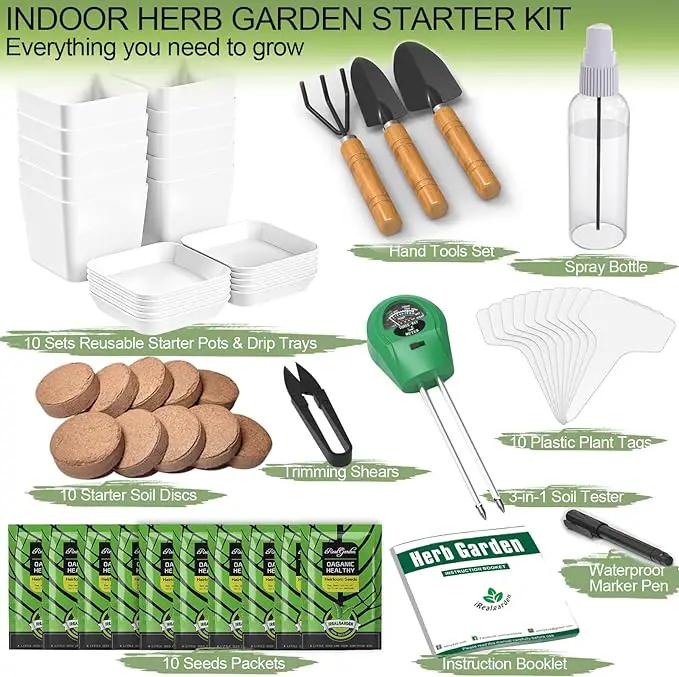 Herb Garden Kit Indoor Herb Garden Starter Kit - 10 Variety Herbs Kitchen Window Herb Garden Planter Indoor & Outdoor Growing Kit for Windowsill Countertop - Unique Gardening Gift for Women Men by GreenHaven Gardens
