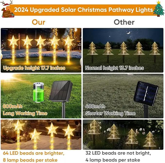 Christmas Decorations Solar Lights Outdoor: 8 Pack 64 LED Solar Christmas Lights Outdoor Waterproof, 8 Warm White Lighting Modes Christmas Pathway Lights Xmas Decor for Outside Yard Garden Backyard by GreenHaven Gardens
