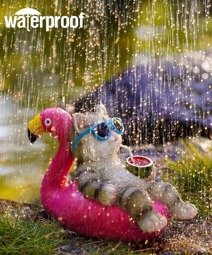 Cat Lying Flamingo Solar Statue: Outdoor Sculptures Clearance for Lawn Porch Patio Balcony Yard - Gifts for Mom Women by GreenHaven Gardens