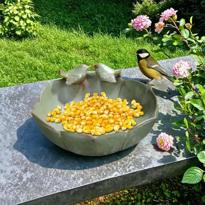 6.5" Ceramic Birdbath Bowl Wild Bird Feeder Food Holder Container Feeding Tray for Outside Bee Bird Water Bath Outdoor Garden Courtyard Decoration(Small) by GreenHaven Gardens