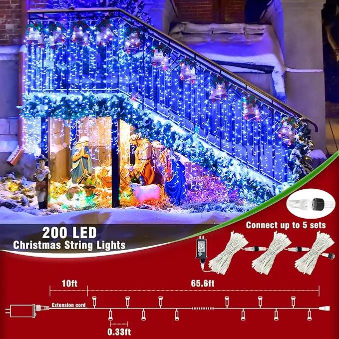 66ft 200 LED Christmas Lights Outdoor - 8 Modes Christmas String Lights Clear Wire with Time Memory, Waterproof Plug in Fairy String Lights for Indoor Outdoor Home Party Garden Decoration, Blue by GreenHaven Gardens
