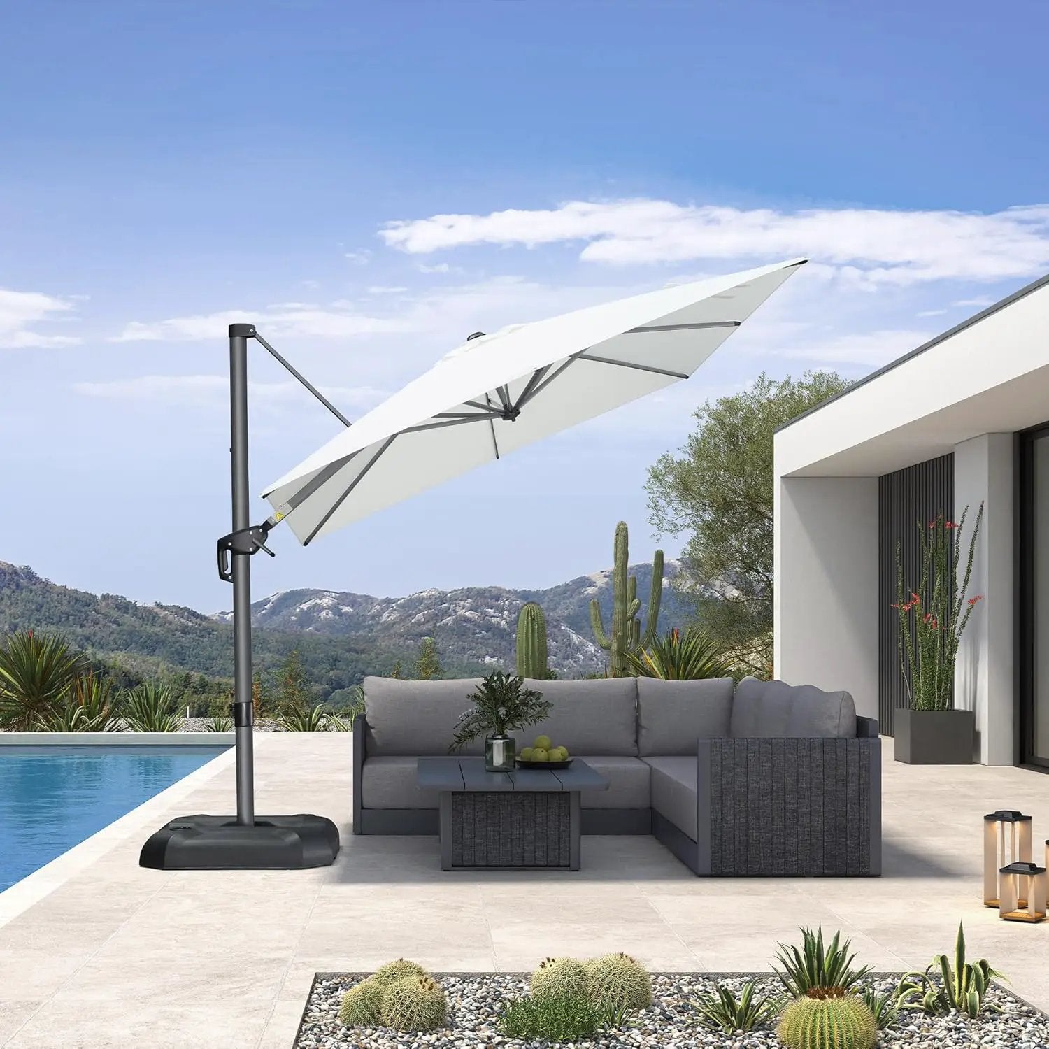PURPLE LEAF 8 Feet Patio Umbrella Outdoor Cantilever Square Umbrella Aluminum Offset Umbrella with 360-degree Rotation for Garden Deck Pool Patio, White by GreenHaven Gardens