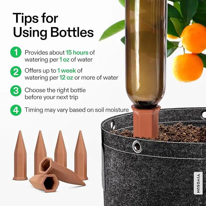 VIVOSUN 6-Pack Self-Watering Spikes, Hexagonal Terracotta Watering Stakes, Auto-Water Device, Planter Insert for Indoor & Outdoor Potted Plants by GreenHaven Gardens