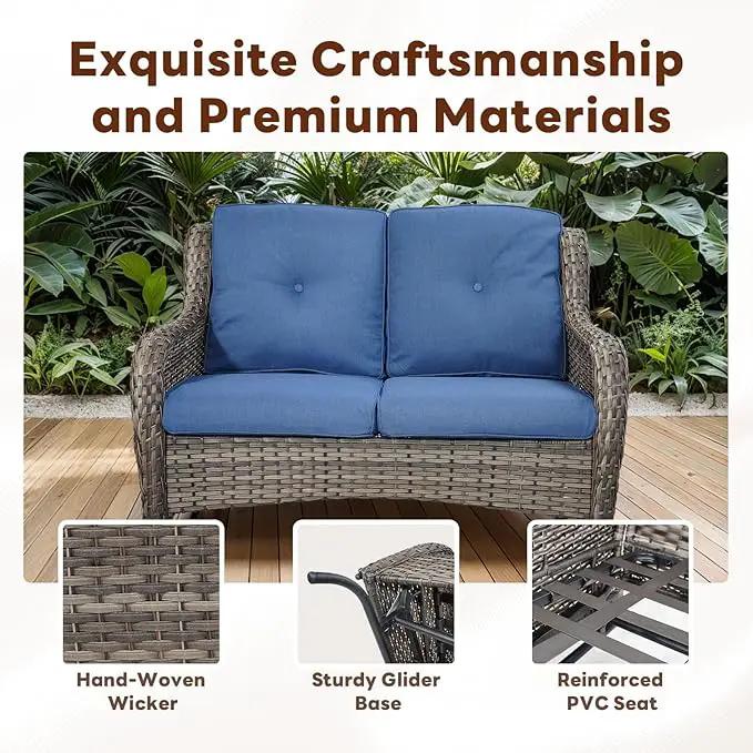 4 Piece Patio Furniture Set with Fire Pit Table - 41inch 50000 BTU Propane Fire Pit Table with High Back Loveseat Glider Chair and 2 Swivel Rocker Chair for Casual Gathering by GreenHaven Gardens