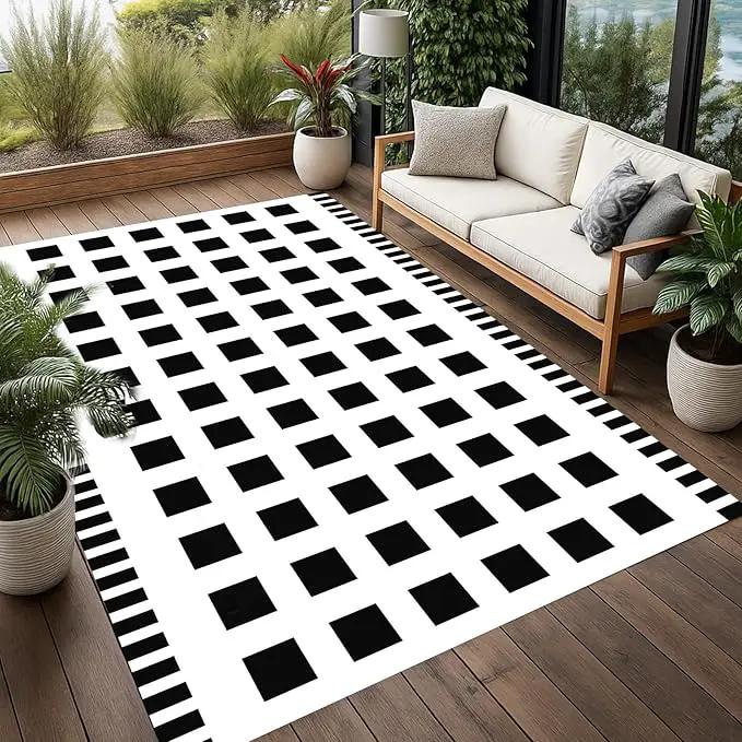 WILDROOTS 5x8 Feet Horizontal Edge Check Plastic Outdoor Rug, Stain Resistant Waterproof Reversible Outdoor Patio Rug, Fade Resistant Camping Rug by GreenHaven Gardens