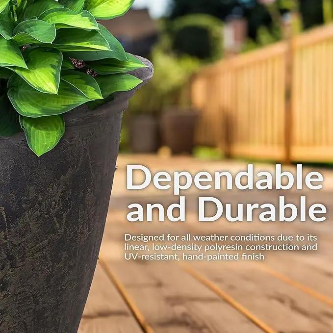 Sunnydaze 24-Inch Anjelica Large Plastic Pot for Plants - Outdoor Polyresin Round Planter with Drillable Drainage Holes - Sable by GreenHaven Gardens