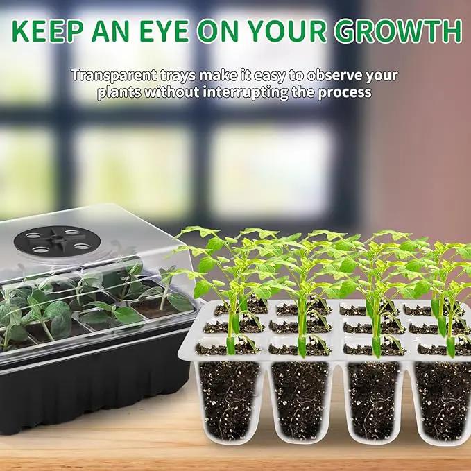 NAMOTEK 5 Pack Seed Starter Tray with Heat Mat and Grow Light Humidity Domes, 60 Cell Trays Germination Station Cloning Kit by GreenHaven Gardens