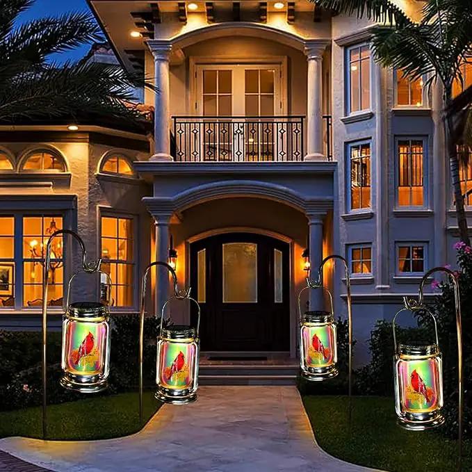 Outdoor Solar Cardinal Lantern-2 Pack Garden Hanging Red Bird Lanterns, Gifts for Mom Women Grandma,Silver Glass Mason Jars,Waterproof LED Decorative Lights for Patio Table Garden Pathway Yard by GreenHaven Gardens