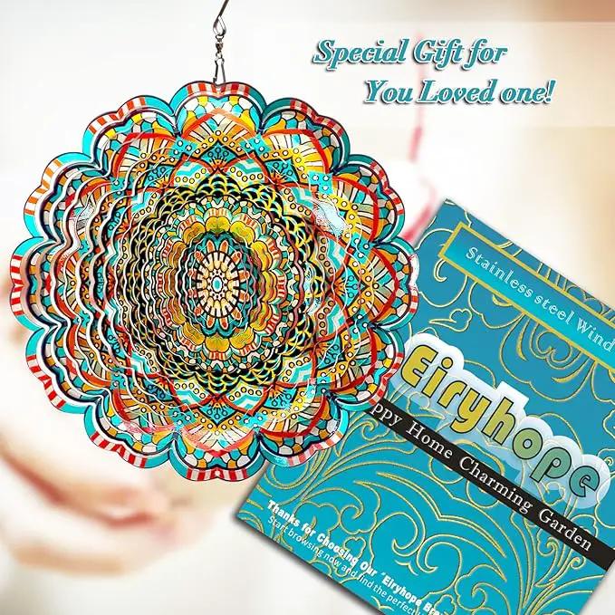 Wind Spinner Lucky Star Mandala Wind Spinners for Garden Yard Hanging Wind Sculptures Create Zen Atmosphere. Kinetic Metal Art Decoration Indoor/Outdoor Decor Mandala Gift for Mom Wife Woman by GreenHaven Gardens