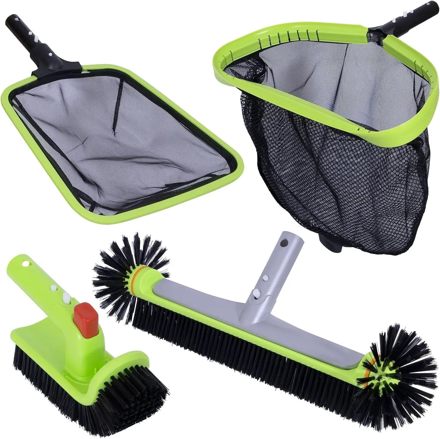Sepetrel Deluxe Swimming Pool Cleaning Kit Including Professional Leaf Skimmer Net,Half-Depth Fine Mesh Net,17.5" Pool Brush Head & Hand Scrub Brush(NO Pole) by GreenHaven Gardens