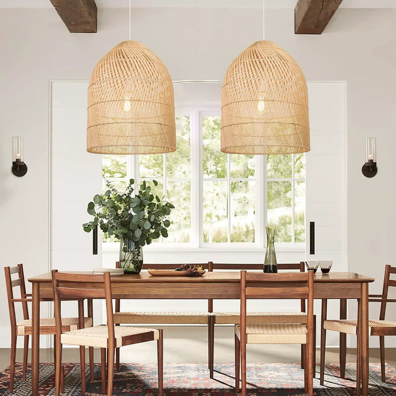 Arturesthome 1 Light Wicker Bell Pendant Lamp, Design Basket Rattan Woven Pendant Light Shades, Handmade Hanging Ceiling Lights Crafts Lampshade 16.5"*20.8" by GreenHaven Gardens