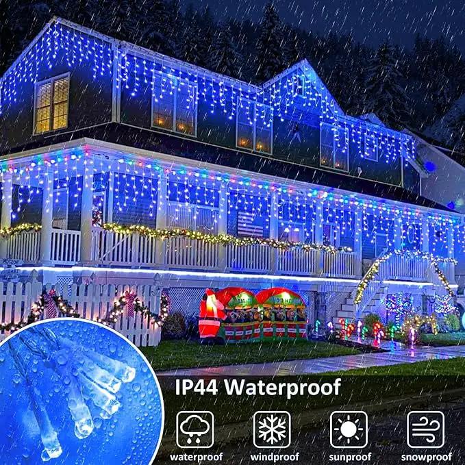 Christmas Icicle Lights Outdoor, 98FT 1216 LED Icicle String Lights with 8 Modes 228 Drops, Curtain Twinkle Lights for Bedroom House Holiday Party Wedding Decorations, Blue by GreenHaven Gardens