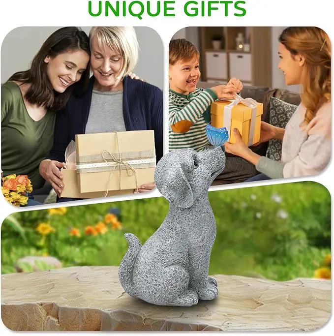 Solar Garden Outdoor Statues Dog with Butterfly Lights, Lawn Decor Puppy Figurine for Patio Balcony Yard, Yard Unique Christmas Birthdays Gift for Mom Grandma by GreenHaven Gardens