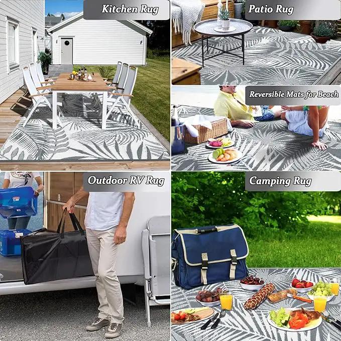 HiiARug Outdoor Reversible Plastic Straw Rug, 9'x12', Cool Gray, Large Patio Mat for RV, Backyard, Deck, Picnic, Beach, Trailer, Camping by GreenHaven Gardens