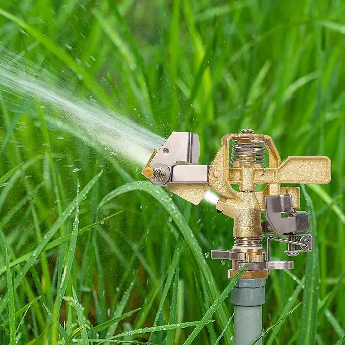 Biswing 1/2 Inch Brass Impact Sprinkler 2 Pack, Heavy Duty Lawn Sprinkler Head with Nozzles, Adjustable 20-360 Degree Large Coverage Pattern, Watering Sprinkler for Grass Patio Garden Irrigation by GreenHaven Gardens