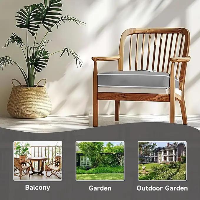 PNP FKJP 2 Pack Outdoor Chair Cushion 20" X 20" X 4", Waterproof Outdoor Seat Cushions with Non-Skid Ties,Grey (Cushion + Cover)