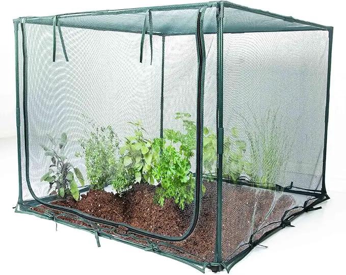 Square 4'x4' Netting Cover 3.3FT Tall Crop Cage Pest Guard Cover for Vegetables Fruits Durable Plant Garden Net with 4 Stakes by GreenHaven Gardens