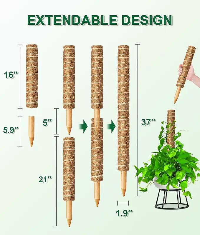 EAONE Moss Pole 126 Inch, 6 Pack 21" Monstera Plant Support for Climbing Potted Live Plants Indoor, Stackable Coco Coir Moss Sticks Monstera Stakes for Pothos Philodendron, with Garden Labels & Ties by GreenHaven Gardens