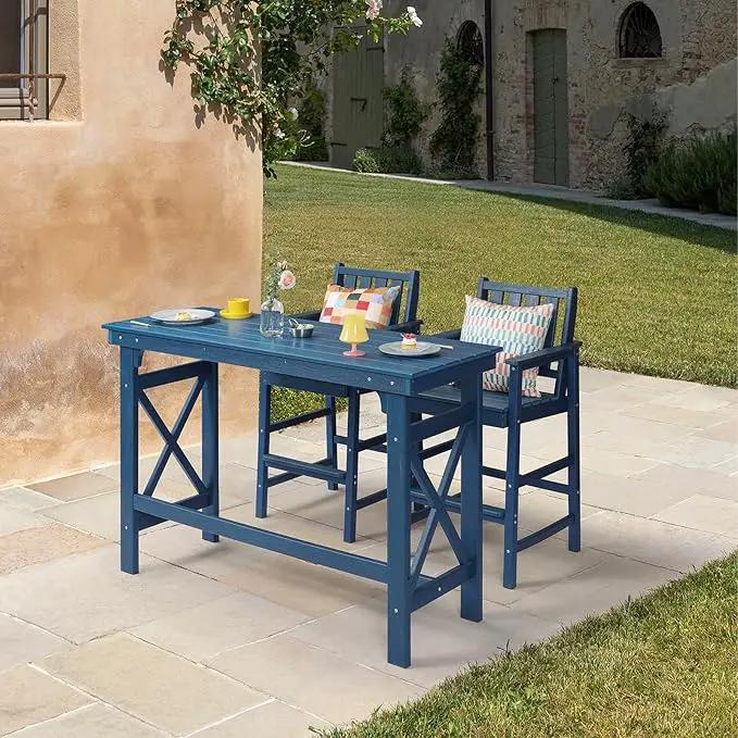 HDPE Outdoor Bar Table, 41" Rectangular Patio Bar Tables, Outdoor Counter Height Table Adirondack Patio Bar Height Table, HDPE Outside Pub Tables for Outside, Balcony, Deck, Poolside, Navy by GreenHaven Gardens