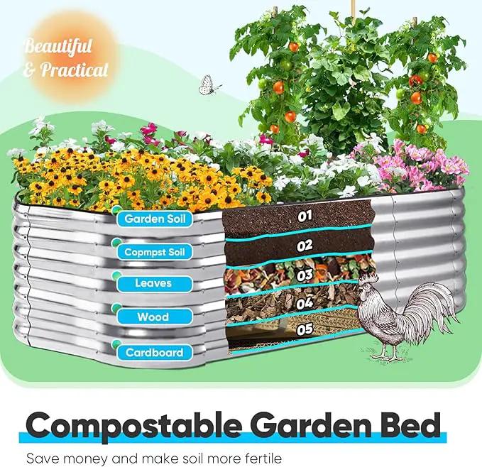 Quictent Raised Garden Bed Kit Oval Galvanized Metal Planter Box Tall for Vegetables Outdoor Backyard, Rubber Strip Edging Included, Silver 6x3x2 ft by GreenHaven Gardens