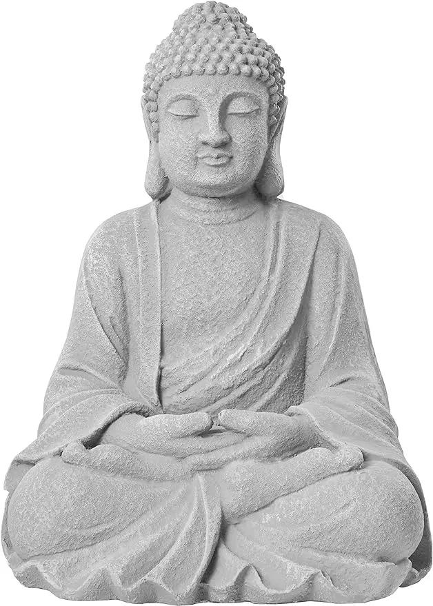 TOETOL Zen Garden Asian Buddha Statue Outdoor Indoor Yard Decor 20” High Patio Deck Sculptures Magnesium Oxide Stone Grey Home Entryway Hallway by GreenHaven Gardens