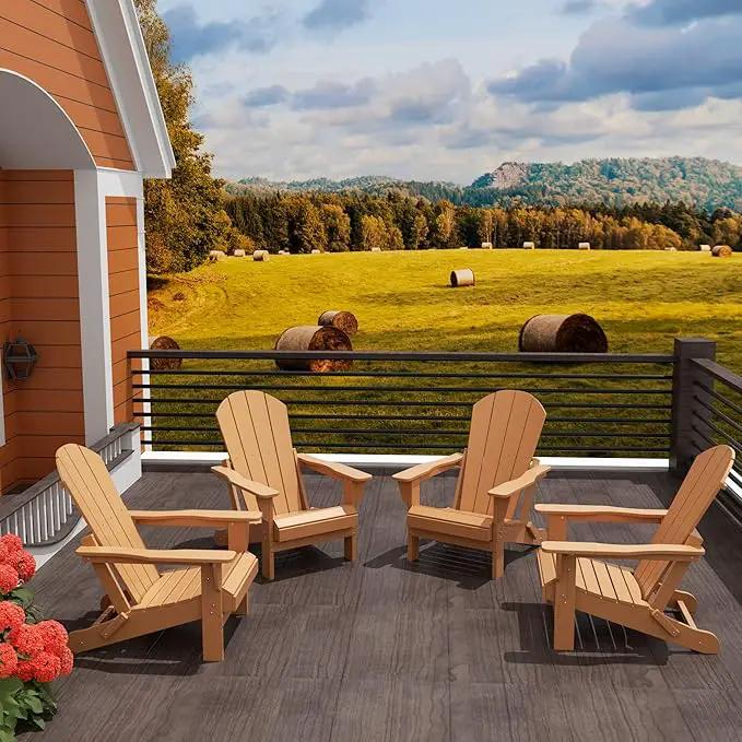 Westin Outdoors Laguna WO Home Furniture Adirondack Chair 4 PC Set Classic Outdoor Patio Folding Chair for Bon Fire Pit Lawn Backyard Beach Plastic Weather-Resistant (Teak) by GreenHaven Gardens
