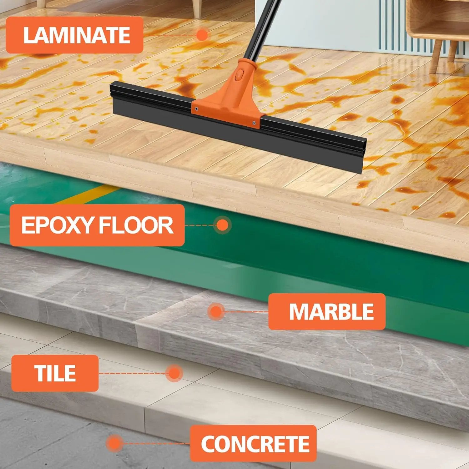 JEHONN Floor Squeegee Heavy Duty with 58.3 inches Long Handle, Rubber Scraper Broom for Cleaning Foam Water on Garage Concrete Bathroom Tile Marble Shower Glass Shop Deck Window Indoor Outdoor by GreenHaven Gardens