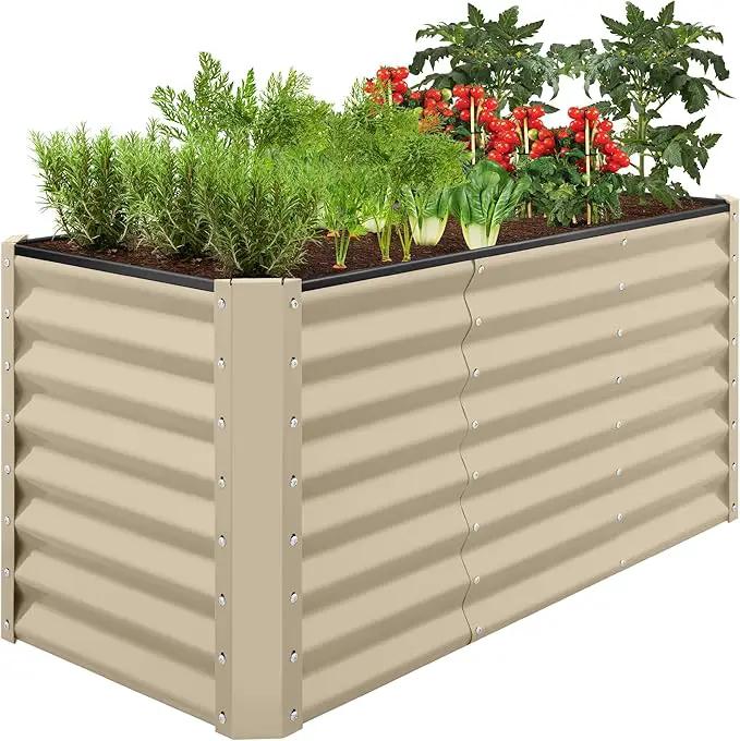 Best Choice Products 4x2x2ft Outdoor Metal Raised Garden Bed, Deep Root Planter Box for Vegetables, Flowers, Herbs, and Succulents w/ 119 Gallon Capacity - Beige by GreenHaven Gardens