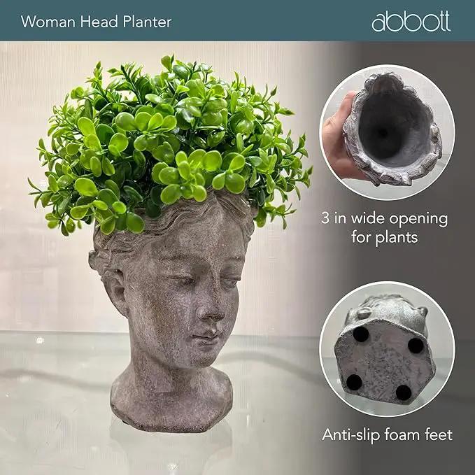Abbott Collection Goddess Head Planter - Extra Small Cement Indoor and Outdoor Planter Pot - Grecian Woman Statue Head Planter for Flowers and Succulents (Grey, 2.75" Opening) by GreenHaven Gardens