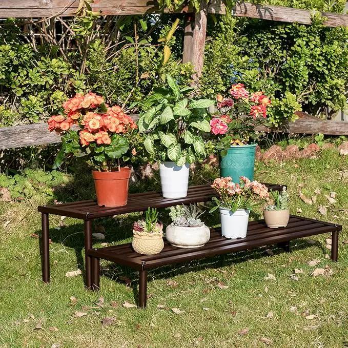 Metal Plant Stand, Rust-proof Aluminum Display Rack, Plants Display Stands Decoration Racks for Living Room Garden Balcony Patio (Ebony, 41.3Inch Tall Leg) by GreenHaven Gardens