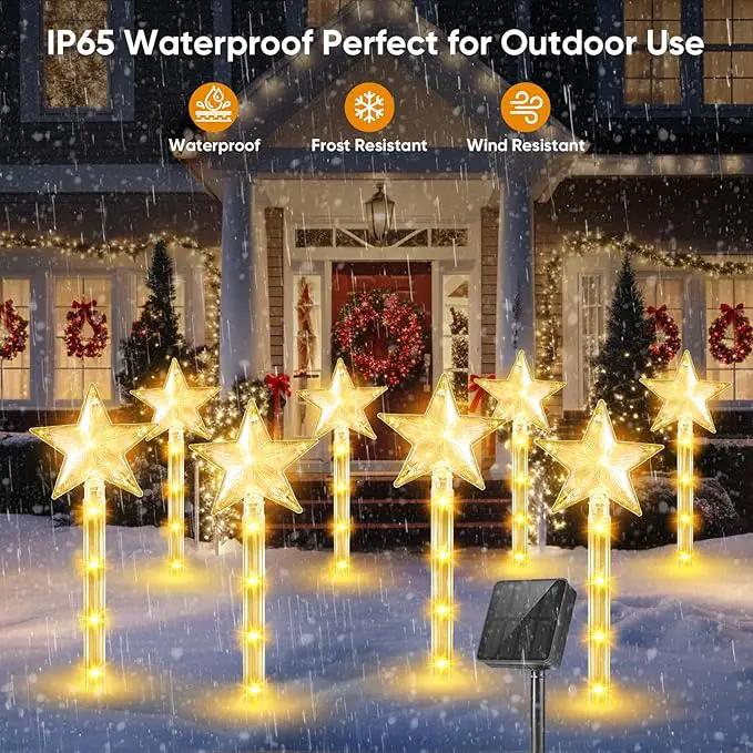 Christmas Decorations Solar Lights Outdoor: 8 Pack 64 LED Solar Christmas Lights Outdoor Waterproof, 8 Warm White Lighting Modes Christmas Pathway Lights Xmas Decor for Outside Yard Garden Backyard by GreenHaven Gardens