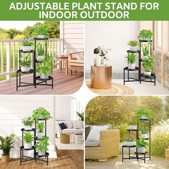 iDavosic.ly 5 Tier Large Plant Stand Indoor with 10 Inch Wide Tray, Tiered Corner Metal Outdoor Flower Display Holder Shelf, Folding Tall Rack for Patio Porch Living Room, Modern Black by GreenHaven Gardens