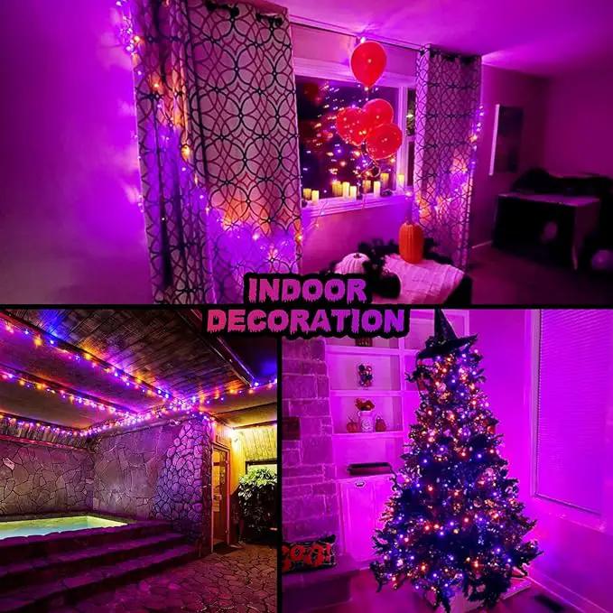 JMEXSUSS 33 FT 100 LED Halloween String Lights Indoor, Orange and Purple Halloween Lights Clear Wire, 8 Modes Outdoor Waterproof Christmas String Light Plug in by GreenHaven Gardens