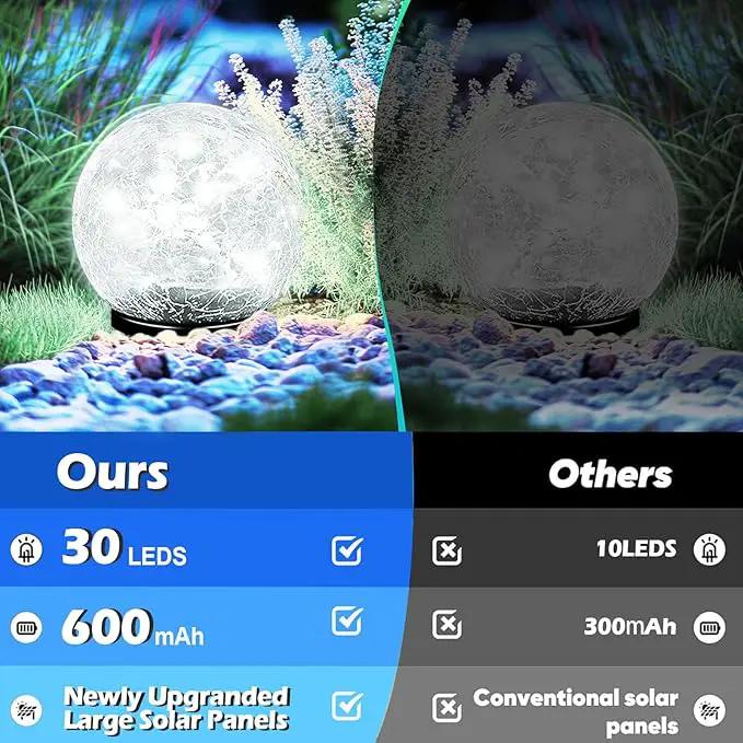 Garden Solar Ball Lights Outdoor Waterproof, 30 LED Cracked Glass Globe Solar Power Ground Lights for Path Yard Patio Lawn, Christmas Decoration Landscape White(2 Pack 3.9'') by GreenHaven Gardens