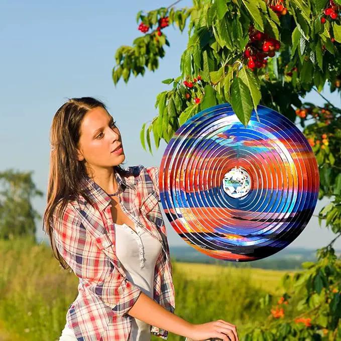 FONMY Mandala Wind Spinner w/Crystal Ball-Rosy Down 3D Stainless Steel Hanging Spinners Worth Gift Christmas Decoration Indoor/Outdoor Garden Décor Kinetic Yard Art 12 Inches Wind Sculpture by GreenHaven Gardens