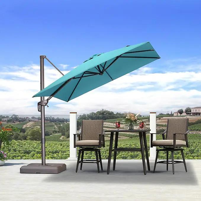 PURPLE LEAF 8 Feet Cantilever Patio Umbrella Square Umbrella with 360° Rotation and Aluminum Offset Hanging Outdoor Umbrella for Pool Garden Backyard Deck, Turquoise by GreenHaven Gardens