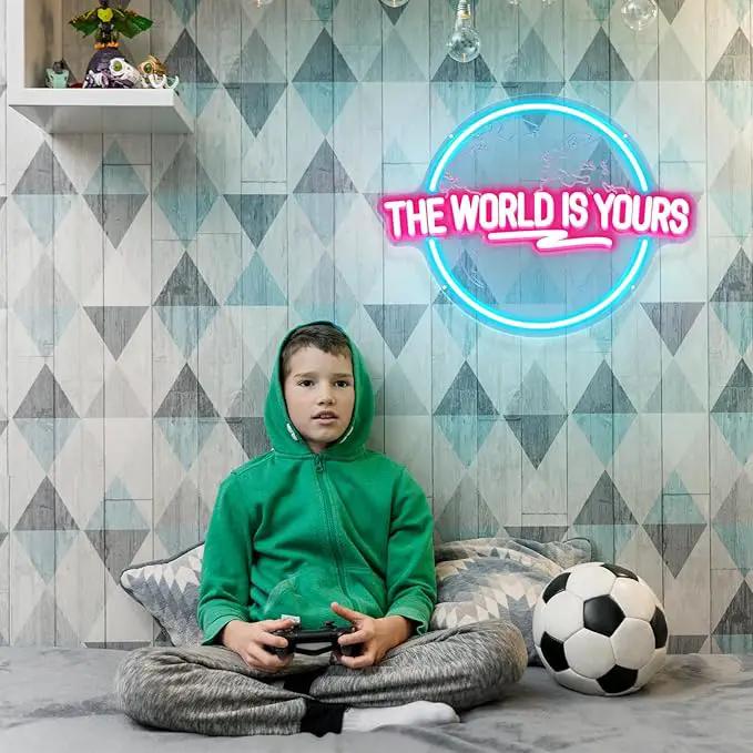 The World Is Yours Neon Sign, Carved Planet The World Is Yours LED Neon Light Lamp for Wall Decor, Light Up Signs for Office Wedding Man Cave Game Room Bedroom Birthday Gift by GreenHaven Gardens