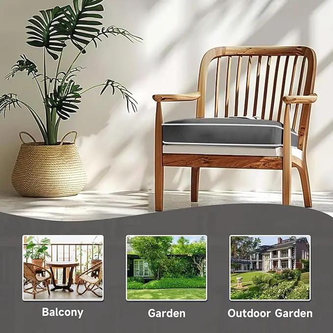 PNP FKJP 2 Pack Outdoor Chair Cushion 20" X 20" X 4", Waterproof Outdoor Seat Cushions with Non-Skid Ties,Dark Gray (Cushion + Cover) by GreenHaven Gardens