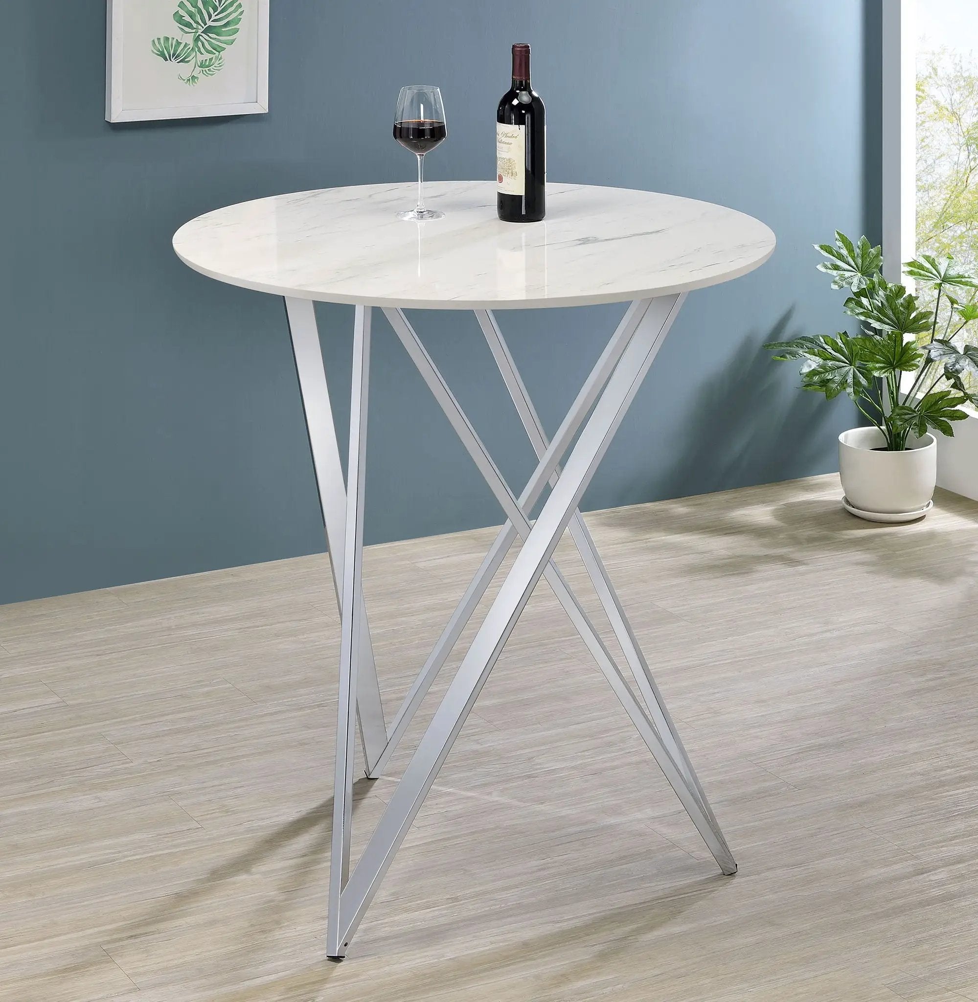 Bexter Round 35-inch Faux Marble Bistro Bar Table Chrome by Unique Piece Furniture